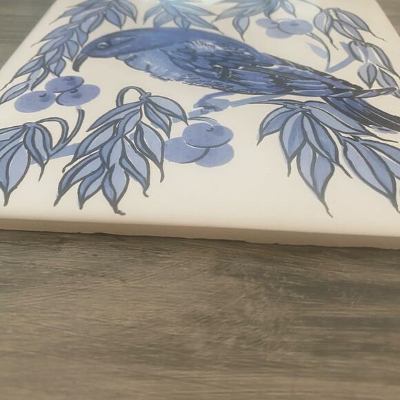 Vintage Collector Ceramic Tile Trivet 6 x 6 Sacavem, Portugal Bird & Berries - Picture 3 of 4